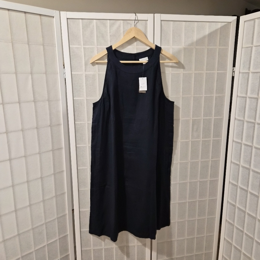 J. Jill Linen Navy Blue Sleeveless Dress NWT Sz L
